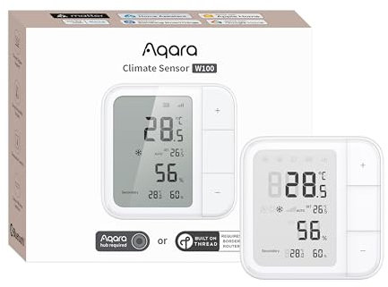 Aqara Thread/Zigbee Smart Climate Sensor W100, Temperature & Humidity Monitoring, Wireless, Remote HVAC Control, 3 Customizable Buttons, Matter, Homekit, Works with Apple Home, Alexa, Google & More