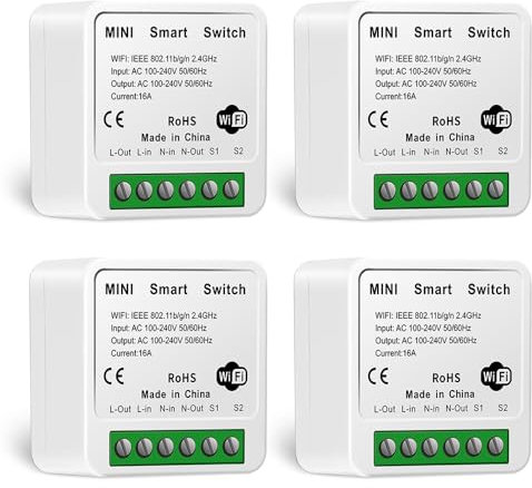 4 módulos de interruptor de luz inteligente, interruptor de relé inteligente wifi, mini interruptor de bricolaje, módulo de relé compatible con Alexa y Google Home, interruptor de luz inteligente