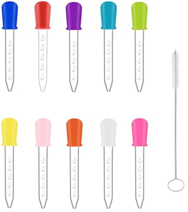 10 Stück Silikontropfer, Pipetten Plastik mit Reinigungsbürste, 5ml Dripper Für Bonbonformen, Knete, DIY Bastelbedarf