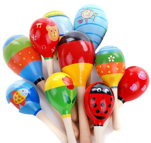 Eabdice 10 Stück Mini Hölzerne Maracas, Maracas Rassel, Rassel Musikinstrument,Rasseln Aus Holz für Kinder, Partys und Schulen,Kinder Party (Drei verschiedene Größen)
