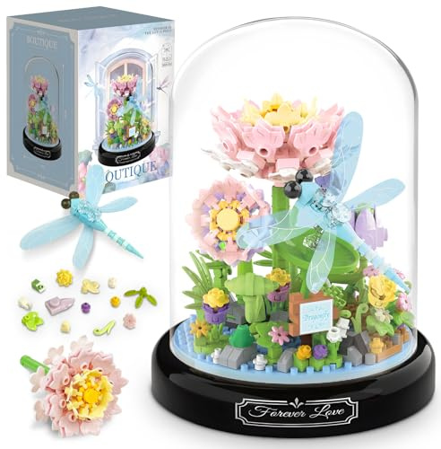 Miyacare Libelle Blumen Micro Mini Baustein Set, Blumen Insekten klemmbausteine Bausteine mit Staubdichte Kuppel Und Sockel, Geschenk für Mädchen ab 6 Jahren und Erwachsene (Libelle)