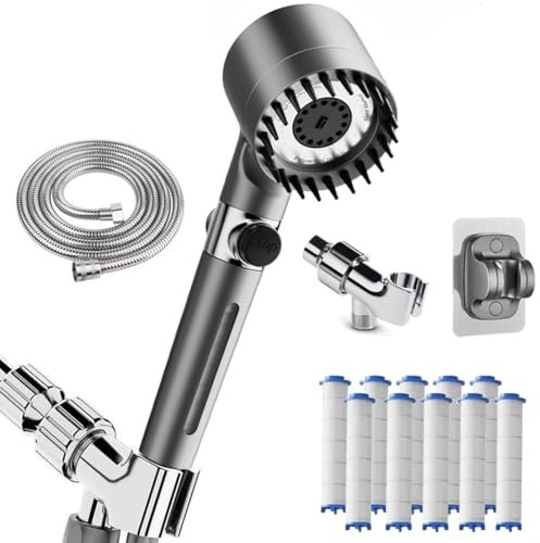 Portable High Pressure Filtered Shower Head - Ion Drop Shower Head with 75 Stainless Hose for Hard Water | 3 Spray Mode Shower with 10 Filters