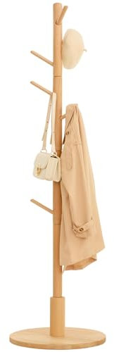 Yorbay Porte-manteau en hêtre massif, porte-manteaux en forme d'arbre, porte-manteau sur pied avec 9 crochets pour vestes, chapeaux, sacs, chambre, bureau, entrée, 38 x 179 cm, Nature