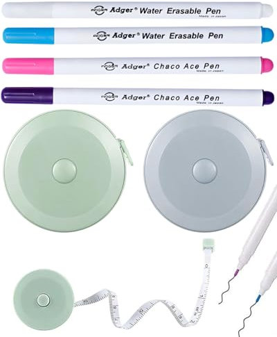 CULEB 4 Stück Textilmarker+2 Stück Bandmaß,Trickmarker Set,Selbstlöschend & Wasserlöslich,Nähzubehör Nähen Zubehör,zum Quilten,Schneidern,Nähen,Lederhandwerk, Nachzeichnen,Markieren