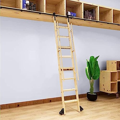 GLFNB Rollleiter-Hardware-Kit für Bibliotheken, Schiebeleiter-Hardware-Kit, Schiebe-Hardware-Kit für rollende Bibliotheksleiter-Hängeschienen, Rundrohr-Mobilleiterschiene mit Bodenrolle, 100 cm (3