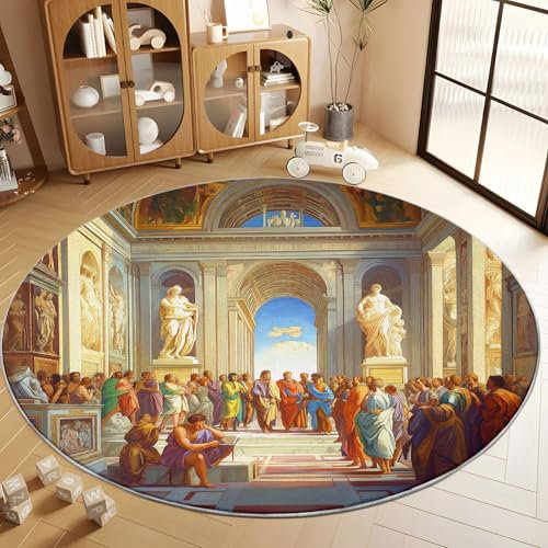 Rund Teppiche Wohnzimmer Antiker römischer Palast klassisches Griechenland 200 cm - Küche Jugendzimmer Esszimmer Flur und Schlafzimmer Kurzflor Teppich Gegend Extra Weich Pflegeleicht