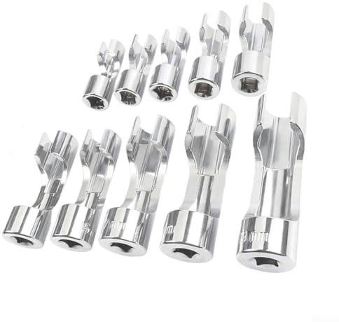 CWOQOCW Jeu de clés à douille en acier au chrome vanadium avec douille ouverte 3/8 10-19 mm Outil de réparation de ligne d'injecteur diesel avec poignée antidérapante (14 mm)
