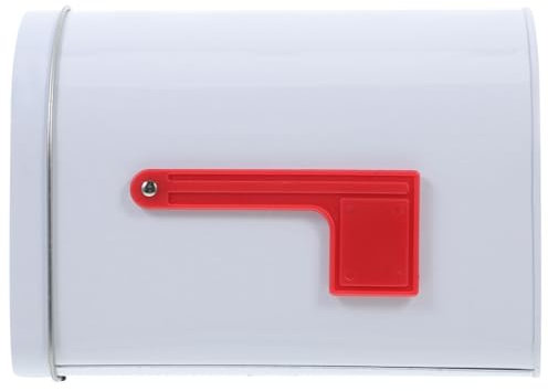 Angoily Tinplate Mailbox Toy, Small Metal Mailbox with Raised Signal Flags for Playhouse, Activities, White