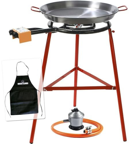 Kit paellero 40cm Garcima + paellera 42cm + soporte reforzado + paravientos Kabra (Delantal Gratis)