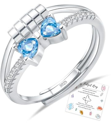 HEEYA Anxiety Ring für Damen Silber Ringe mit Zirkonia Herz Bogen Ringe Angst Ringe Verstellbar Anti-stress-ring mit Perlen Spinner Fidget Ring Frauen Hypoallergen Stimmungsring gegen Stress
