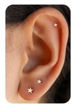 PRTGL Pendientes de Tuerca Plana para Mujer – Plata Chapada en Oro de 14K, Set de Pendientes Pequeños para Cartílago y Ear Stack, Estrella