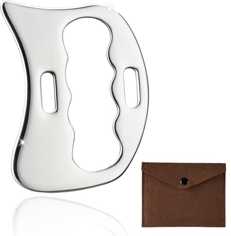 BUTBU Gua Sha Tool, Stainless Steel GuaSha Scraping Massage Stone Tools, Full Body Massage Scraper for Legs, Face, Neck, Back, Muscle Relaxation and Pain Relief, Skin Care Gift (Silver)