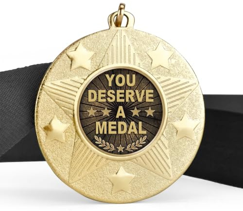 TROPHIESPLUSMEDALS Medal Ribbon, 50mm Gold, Metal Base | Gold ribboned medal on a metal base, ideal for sports competitions and academic recognition events.