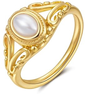 Joo&Rind Ringe Gold Damen Edelstahl 18K Goldene Ringe mit Perle Vintage Ring Schmuck für Frauen