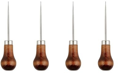 4 Pack Awl, Gourd Shape Awl, Bradawl Tool with Wooden Handle, Leather Sewing Bradawl Set for Crafting, Perforating, Punching, and DIY Handcraft Projects, Durable Tailor Tools for Leather and Fabric