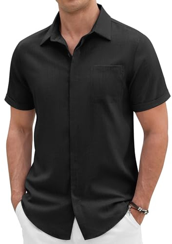 Xnova Chemise Homme Manches Courtes avec Boutons Cachés, Chemisette de Couleur Unie Professionnel et Décontracté été Haut Confortable (Noir, L)