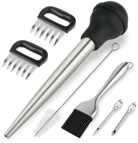 T-Raputa Turkey Baster Set – Includes Baster for Cooking, Barbecue Basting Brush,2 Meat Shredder Claws 2 Flavor Injector with Cleaning Brush– for Home Baking Kitchen Tool,Ideal Holiday Gift Great