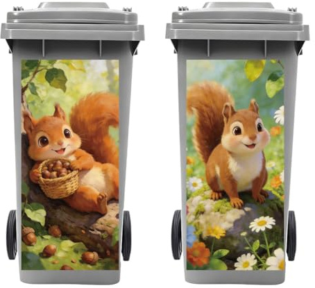 Peacoblue 2 Stück Mülltonnenaufkleber Eichhörnchen Mit Tannenzapfen Im Wald, 38×81 cm wasserdichte große Aufkleber für Behälter, Kühlschrank, Haus, Wanddekoration