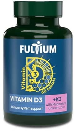 Fultium D3 K2 Calcium Magnesium & Zinc Tablets, 60 Count | For bone matrix and joint support, immune defense and normal muscle function, reduction of tiredness and fatigue.
