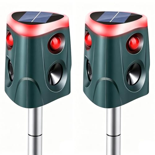 2X Repelente de Gatos 360 Grados - Ahuyentador Gatos con Energía Solar,Impermeable Ultrasonido IP55 en 4 Modos,Repelente al Aire Libre para Animales para/Ardillas/Mapaches/Perros