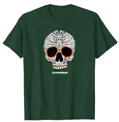 Fear The Walking Dead Day of The Dead Skull T-Shirt, Herren, Waldgrün, M