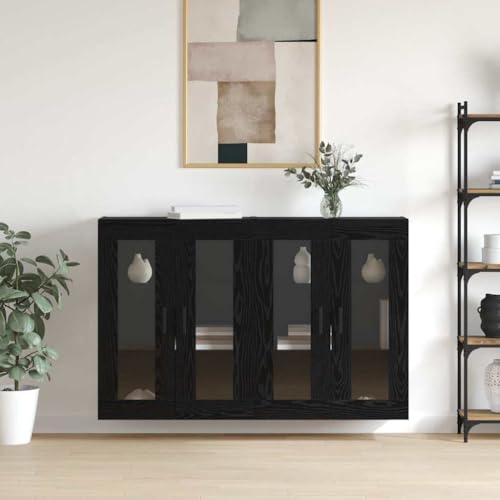 XHNIFBN Juego de aparador de pared, roble negro, 69,5 x 34 x 90 cm, puerta de cristal, con ajuste de altura continuo, para salón, pasillo, dormitorio