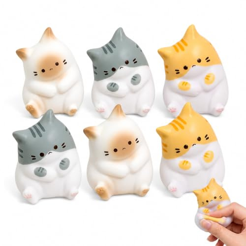 6 Stück Squishy Katze, Squishy Kawaii, Taba Squishy für Büroarbeiter und Reisende Unterhaltungsaktivitäten , 6 Zentimeter Größe in Zwei Weißen, Zwei Gelben und Zwei Grauen Farben