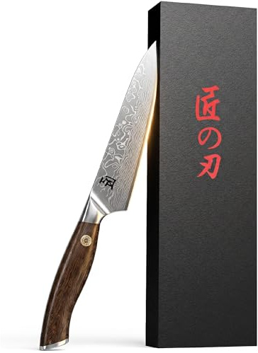 INTIGNIS 5 Inch VG10 Damascus Kitchen Prep Knife, Small Kitchen Knife with 67-Layer Japanese Damascus Steel, Pakkawood Handle & Gift Box