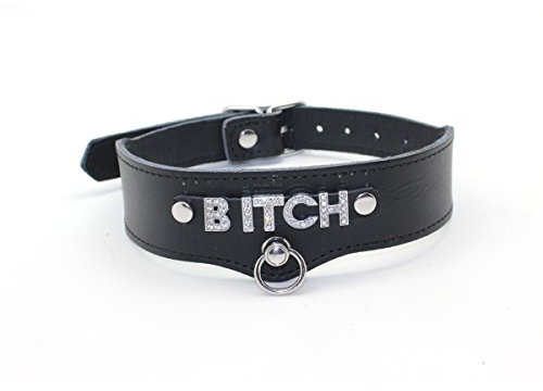 Lederhalsband Choker Damen Schwarz - SMspade Lederhalsband o-ring Echtleder Lederhalsband Frauen Personalisiert Sex für Frauen Herren Männer Herren, BITCH