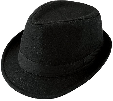 Unisex Classic Manhattan Fedora Hat with Black Band Fashion Casual Jazz Wool Cap (Black)