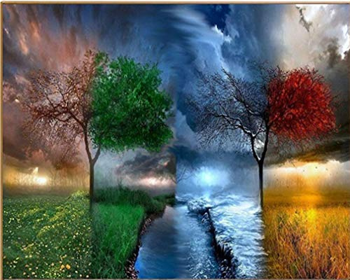YEESAM ART Peinture Numero quatre saisons arbres, Bricolage Peinture par Numero 40x50 cm Acrylique Decoration Murale