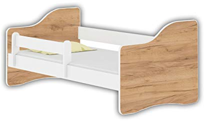 Jugendbett Kinderbett mit einer Schublade mit Rausfallschutz und Matratze Weiß ACMA HAPPY 140x70 160x80 180x80 (Eiche Craft, 160x80 cm)