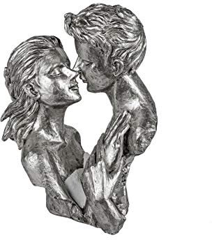 Formano Deko Figur Büste Paar Silber auf weißem Sockel Elegante Skulptur und Wohnzimmer Dekoration (29 cm)