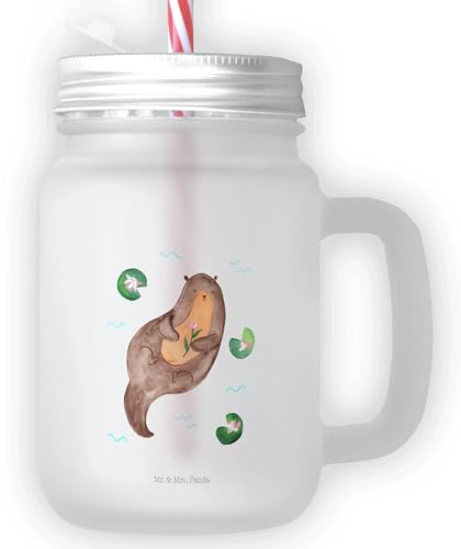 Mr. & Mrs. Panda Trinkglas Mason Jar Otter Seerose - Geschenk, Schraubdeckel Glas, glücklich, Henkelglas, Sommerparty Einrichtung, Otter Seeotter See