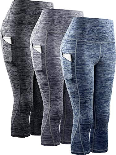 Neleus Damen Yoga Capris Bauchkontrolle Hohe Taille Workout Pants - Schwarz - Groß
