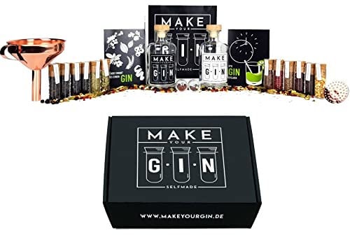 Make Your Gin Geschenkset Geschenkbox Gin zum Selbermachen - 14 Hochwertige Botanicals + Bar Trichter + Anleitung mit Rezept - 11 verschiedene Gewürze - Gin-Baukasten - Geschenk für Mann und Frau