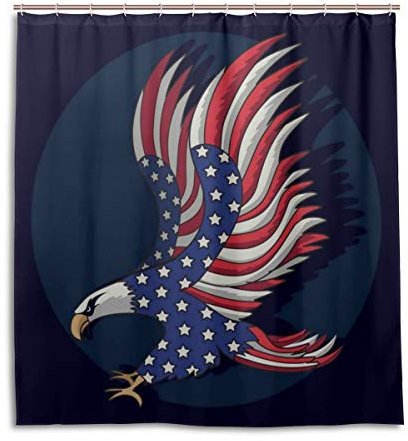 N/E Eagle Drapeau USA Rideau de Douche Résistant Tissu Polyester Imperméable Accessoires Rideau de Salle de Bain 12 Crochets 167,6 x 182,9 cm Décoration de Maison