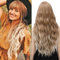 YEESHEDO Damen Lang Wellig Lockige Perücke Braun Gemischt Blond Farbe Wig Natürlich lange locken haare Peruecke mit Pony für Frauen 28 Zoll (Ombre Braun)