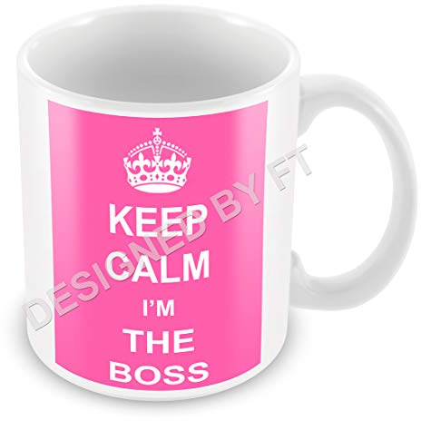 Keep Calm I'm The BOSS Retro Ceramic White 11oz (Pink) Gift Mug by FT
