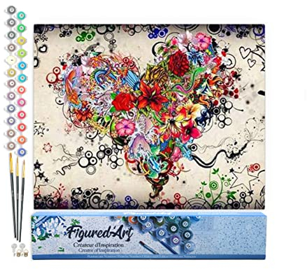 Figured'Art Peinture par Numéro Adulte Coeur de Fleurs - Activité Manuelle Kit de Loisir Créatif DIY Numéro d'Art Complet - 40x50cm sans châssis en bois
