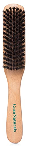 GranNaturals Boar Bristle Slick Back Hair Brush - Large Soft/Medium Smoothing Hairbrush to Style, Polish, & Lay Hair Down Flat to Create a Sleek Frizz Free Hairstyle for Women and Men