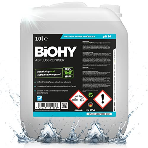 BiOHY Abflussreiniger (10 Liter Kanister) | mit spezieller Haarweg-Formel | Bio Konzentrat für Küche & Bad | entfernt selbst hartnäckigste Verstopfungen | ohne ätzende Dämpfe & Gerüche