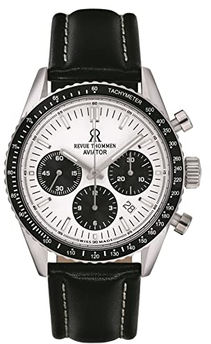 Revue Thommen Herren Armbanduhr Automatic Aviator 42 mm Chronograph, Tachymeter Armband Leather 17000.6532