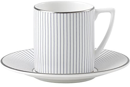 Wedgwood Jasper Conran at Gessato Tazza da caffè e piattino, bianco con strisce di platino (1057995)
