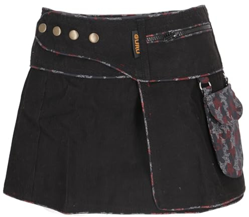 GURU SHOP Wickelrock, Cord Minirock, Cacheur, Sidebag, Damen | Super kurzer Minirock, 100% Baumwolle, Slim Passform, zwei Reißverschlusstaschen, Druckknöpfe verstellbar