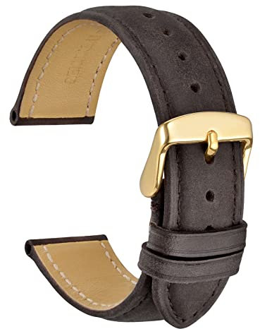 WOCCI 18mm Uhrenarmband aus Echtem Leder mit Goldener Schnalle (Kaffee Schwarz)