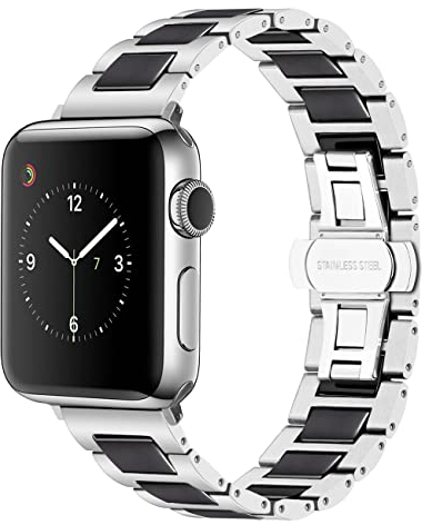 YISIWERA 49mm 45mm 44mm 42mm Armband Kompatibel für Apple Watch Schwarze Keramik Silber Metall Armband 38mm 40mm 41mm Ersatzarmbänd für iWatch Ultra Series 9 8 7 6 5 4 3 2 1 SE für Frauen Männer