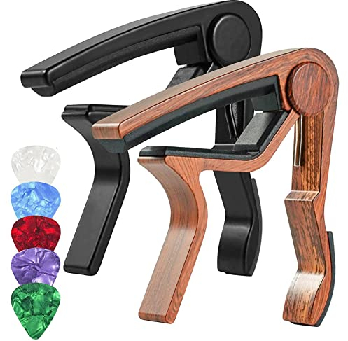 YTGER Guitar Capo for Acoustic - 2 Pieces Aluminum Alloy Capo Guitar Clamp, Professional Capo for Bass, Ukulele and Banjo, Includes 5 Guitar Picks