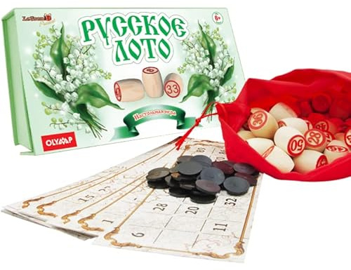 Compar Bingospiel Lottospiel Russisches Lotto (Loto) Spielset mit Holzfiguren Familienspiel Maiglöckchen Motiv