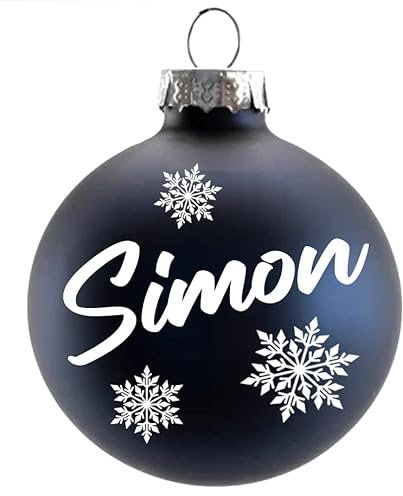 Weihnachtskugel mit Name Bedruckte aus Glas 8cm Wunschtext | Matt &Glänzend Personalisierte Christbaumkugel Groß | Weihnachten, Weihnachtsbaumschmuck | Kugeln (Matt, Blau)